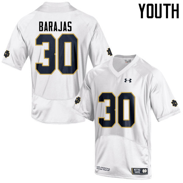 Youth #30 Josh Barajas Notre Dame Fighting Irish College Football Jerseys-White